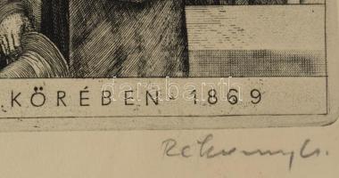 Rékassy Csaba (1937-1989): Táncsics Mihály Orosházán, választói körében, 1869. Rézmetszet, papír, je...