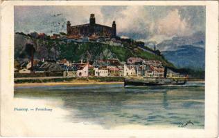 1900 Pozsony, Pressburg, Bratislava; látkép, gőzhajó, vár. Philipp &amp; Kramer Wien / view, steamship, castle s: F. Kopallik (EB)