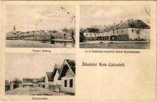 1910 Csicsó, Cícov; Gróf Kálnoky kastély belső homlokzata, teljes látkép, utcarészlet. Schwartz A. fényképész / castle, street, view