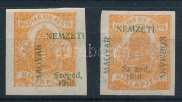 Szeged 1919 2 db Hírlapbélyeg elcsúszott felülnyomattal, betű hiánnyal, Bodor vizsgálójellel