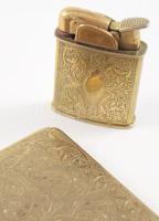 Öngyújtó + cigarettatárca 12x8 cm, réz, díszített