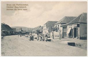1916 Nagyselyk, Nagy-Selyk, Marktschelken, Seica Mare; utca, üzlet. S. G. Theil kiadása. Jos. Heinr. Briegel felvétele / street view, shop (EK)