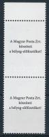 2016 Gróf Széchenyi István (III.) ívszéli függőleges pár hátoldalán "A Magyar Posta Zrt. köszönti a bélyeg-előfizetőket" felirattal (8.000)