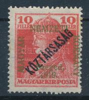 Szeged 1919 Károly/Köztársaság 10f elcsúszott felülnyomással és lemezhibával, Bodor vizsgálójellel