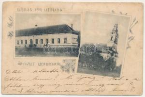 1907 Liebling (Temes), iskola, templom / school, church. Art Nouveau, floral (r)