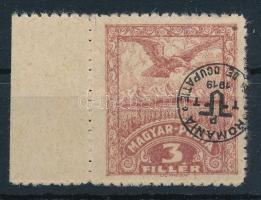 Debrecen II. 1920 3f (MBK 2a) ívszéli bélyeg fordított és elcsúszott felülnyomattal (35.000) Bodor vizsgálójellel