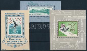 1963-1967 3 db klf blokk lemezhibákkal, stecklapon