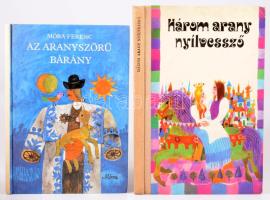 2 db mesekönyv: Három arany nyílvessző. Kondor Lajos rajzaival. Bp.-Uzsgorod, 1973, Móra - Kárpáti Kiadó. Kiadói félvászon-kötés. + Móra Ferenc: Az aranyszőrű bárány. Reich Károly rajzaival. Bp., 1984, Móra. Kiadói kartonált papírkötés.