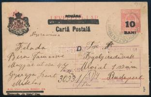 Kolozsvár 1919 Díjjegyes távolsági cenzúrázott levelezőlap, Bodor vizsgálójellel