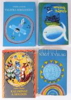 4 db mesekönyv: Nagy a világ. Történetek öt világrész gyerekeiről.; Török Sándor: Falatka királysága.; Arthur Haulot: Kalimpász a Holdon.; Vitalij Korzsikov: Napocskin, a tengerész. Bp., 1975-1978, Móra. Kiadói kartonált papírkötés, változó állapotban.