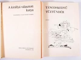 2 db mesekönyv: Táncoskedvű Tűztündér. Mesék. Kass János rajzaival. Bp., 1967, Móra. Kiadói egészvászon-kötés. + A királlyá választott kutya. Állatmesék a világ minden tájáról. Szántó Piroska rajzaival. Bp., 1973, Móra. Kiadói félvászon-kötés.