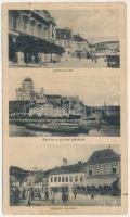 1929 Esztergom, Széchenyi tér, bazilika a prímási palotával, központi kávéház, üzletek, gőzhajó (EM)