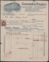 1912 Temesvár, Csasznek &amp; Forgács Vasárúk Nagyban üzletének fejléces számlája, rajta az üzlet képével