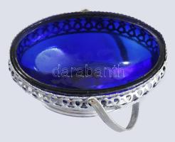 Cukortartó kék üveg betéttel, 13x7 cm