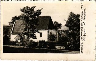 Kiskapus, Kleinkopisch, Copsa Mica; Biserica reformata / Református templom / Calvinist church. Fotofilm Cluj (kis szakadás / small tear)