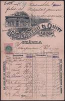 1903 Bp. IV. Király utca, Rosenberg és Quitt Női Divat és Vászonáru Nagyárauház fejléces számla, rajta az üzlet képével