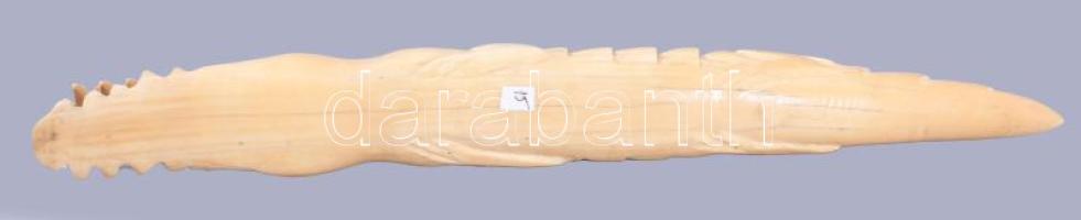 cca 1900 Nagyméretű csont krokodil figura, h: 37 cm