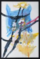 Misch Ádám (1935-1995): Cím nélkül, 1987. Vegyes technika, papír, jelezve középen lent. Üvegezett fakeretben, 78×53 cm.