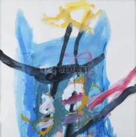 Misch Ádám (1935-1995): Cím nélkül, 1987. Vegyes technika, papír, jelezve középen lent. Üvegezett fa...