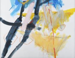 Misch Ádám (1935-1995): Cím nélkül, 1987. Vegyes technika, papír, jelezve középen lent. Üvegezett fa...