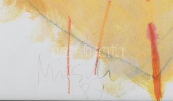 Misch Ádám (1935-1995): Cím nélkül, 1987. Vegyes technika, papír, jelezve középen lent. Üvegezett fa...