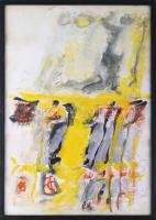 Misch Ádám (1935-1995): Egy nyári nap, 1983. Vegyes technika (akril, akvarell, ceruza), papír, jelezve középen lent. Hátoldalán Misch Ádám autográf feliratával és bélyegzésével. Üvegezett fakeretben, 80×56 cm.