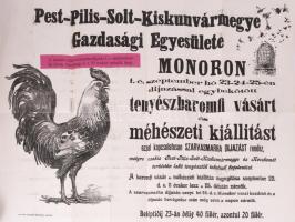 cca 1930 Pest-Pilis-Solt-Kiskun vármegye Gazdasági Egyesületének Monoron tartott vásárának hirdetménye, hajtott, 50×70 cm