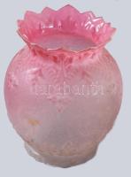 Antik nagyméretű savmaratott lámpabúra, sérüléssel, m: 23 cm