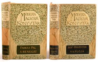 Farkas Pál 2 műve: Egy önkéntes naplója, A renegát. Modern Magyar Könyvtár. Bp., én., Singer és Wolfner. Kiadói szecessziós egészvászon-kötések, kissé kopott borítókkal, kissé foltos lapélekkel, a második mű foltos.