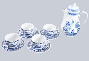 Hagymamintás kiöntő + 4 darab csésze alátéttel. Jelzett, hibátlan.