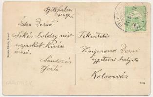 1914 Bikfalva, Bicfalau; utca részlet állami elemi iskolával, Fogyasztási szövetkezet üzlete. Koszta...