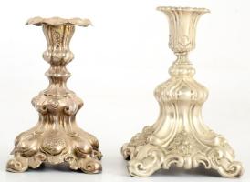 cca 1890, 2 darab barokk ezüstözött gyertyatartó, m: 16-19 cm