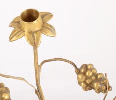 Szecessziós plasztikus növényi mintás háromágú réz gyertyatartó, m: 33 cm