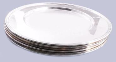 6 darab ezüstözött tányér, közte kopással, d: 30 cm