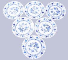 6 darabos hagymamintás jelzett desszertes tányér szett, hibátlan, d: 19,5 cm