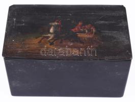 cca 1900 Festett fa díszdoboz, 9x14x8 cm