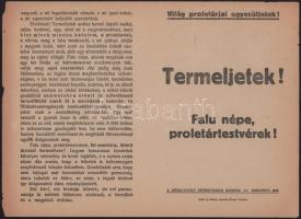1919 Tanácsköztársaság , Termeljetek! Falu népe, proletár testvérek! röplap