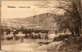 Kiskapus, Kleinkopisch, Copsa Mica; Küküllő folyó, híd. Vasúti levelezőlapárusítás 7908. / Tarnava Mare riverside, bridge (EB)