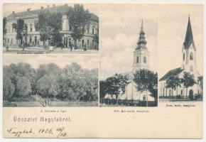1906 Nagylak, Nadlac; Állami iskola, Görögkeleti szerb ortodox templom, Római katolikus templom, Mar...