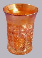 cca 1930 Irizáló felületű üvegkancsó 4 pohárral, hibátlan, m: 11-22 cm