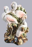 Nagyméretű porcelán flamingó csoport szobor, jelzés nélkül, hibátlan, m: 33 cm