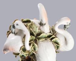 Nagyméretű porcelán flamingó csoport szobor, jelzés nélkül, hibátlan, m: 33 cm