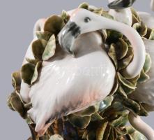 Nagyméretű porcelán flamingó csoport szobor, jelzés nélkül, hibátlan, m: 33 cm