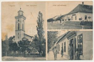 Végvár, Tormac; Református templom, Hitelszövetkezet, Fogyasztási szövetkezet üzlete és saját kiadása / Calvinist church, credit union, cooperative shop (EB)