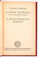 Wilde Oszkár összes művei 3 kötete: Dorian Gray Arcképe (ford.: Schöpflin Aladár.); A szent kurtizán vagy a drágaköves asszony. A jelentéktelen asszony.; A kritikus mint művész. Tanulmányok. Bp., én., Lampel R. (Wodianer F. és Fiai.) Kiadói aranyozott egészvászon-kötések, jó állapotban.