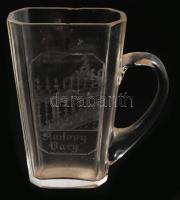 cca 1880 Karlovy Vary emlékpohár, köszörült mintával, pattogzással, m: 14 cm