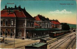 1917 Kolozsvár, Cluj; Pályaudvar belső része, vasútállomás, vonat. Vasúti levelezőlapárusítás 20. sz. 1916. / railway station, train (EM)