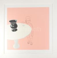 Fehér László (1953-): Fekete váza, 2007. Szitanyomat, papír, jelzett, próbanyomat, lap alján Fehér László autográf ajándékozási soraival Kocsis András Sándor könyvkiadó részére, 1997-től 2021-ig a Kossuth Kiadó elnök vezérigazgatója részére. Üvegezett fakeretben. 60x60 cm.