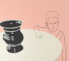 Fehér László (1953-): Fekete váza, 2007. Szitanyomat, papír, jelzett, próbanyomat, lap alján Fehér L...