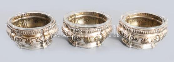 3 darab antik ezüstözött fűszertartó üveg betétekkel, 7x4 cm